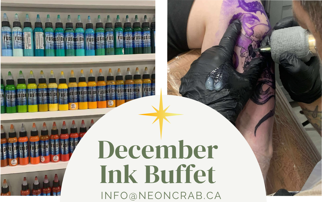 Ink Buffet Deal 8 hours tattoo for only 900 plus tac plus you receive $200 in Neon gift cards