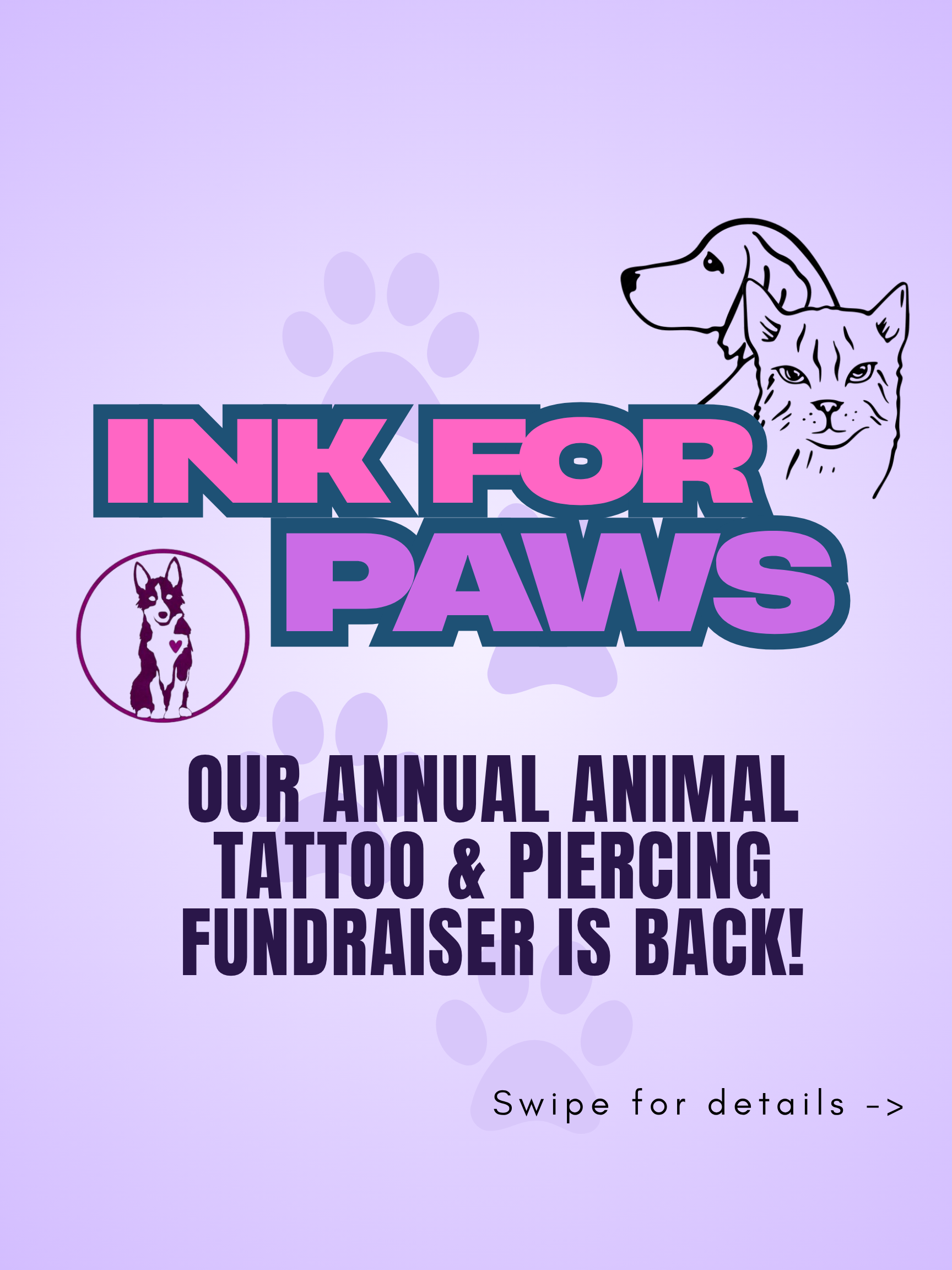 Ink for Paws annual animal tattoo and piercing fundraiser promotional cover banner for Neon Tattoos and SCAAR.