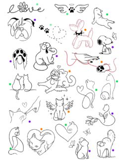 Custom animal and pet-themed tattoo flash sheet for the Neon Tattoos and SCAAR charity fundraiser event.